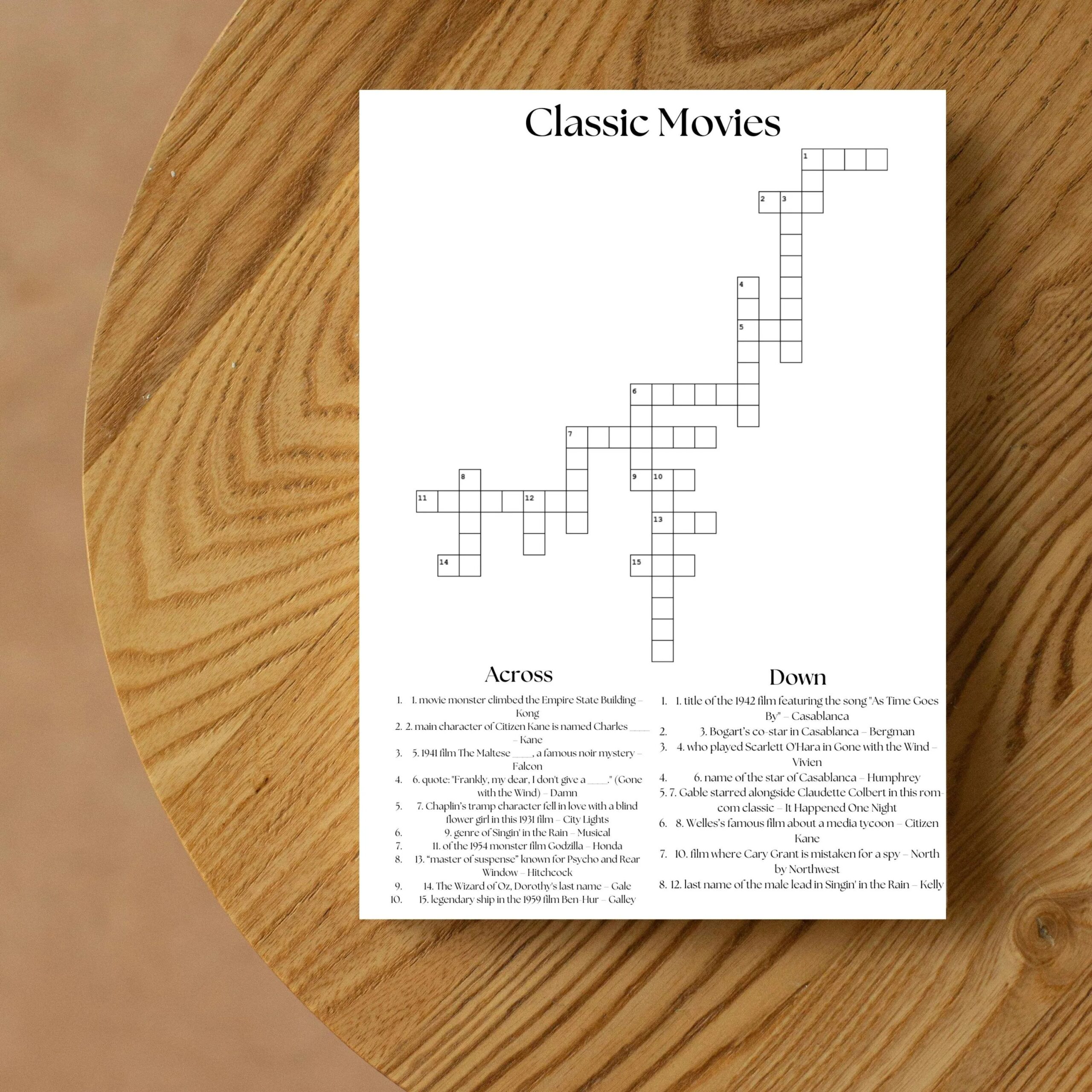 Crossword Template Custom Games Sip And Solve Puzzle Printable Crossword Puzzle Art Printable Large Crossword For Party Etsy