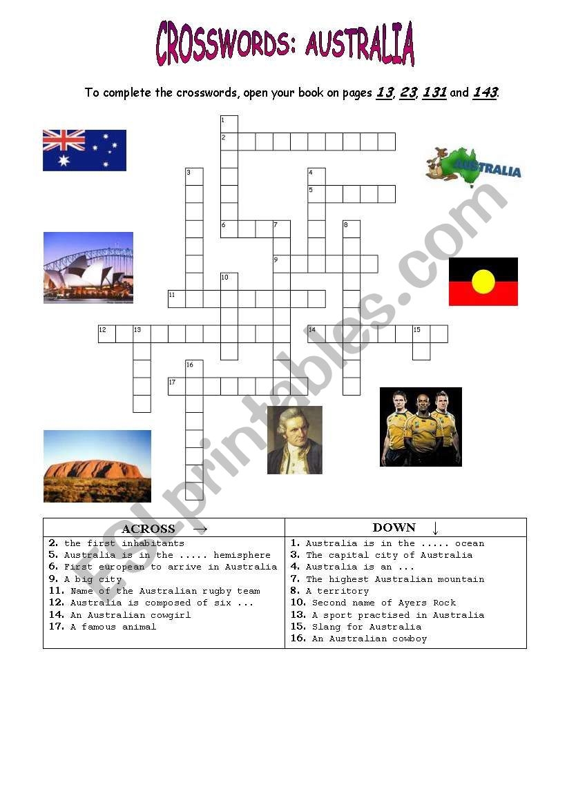 Crosswords Australia ESL Worksheet By Helenemonge Crosswords Australia ESL Worksheet By Helenemonge