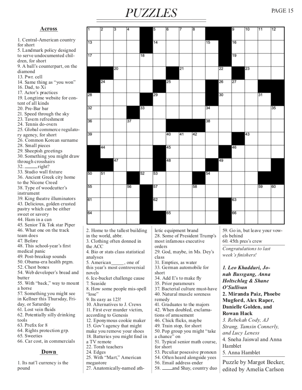 Crosswords The Milton Paper Crosswords The Milton Paper