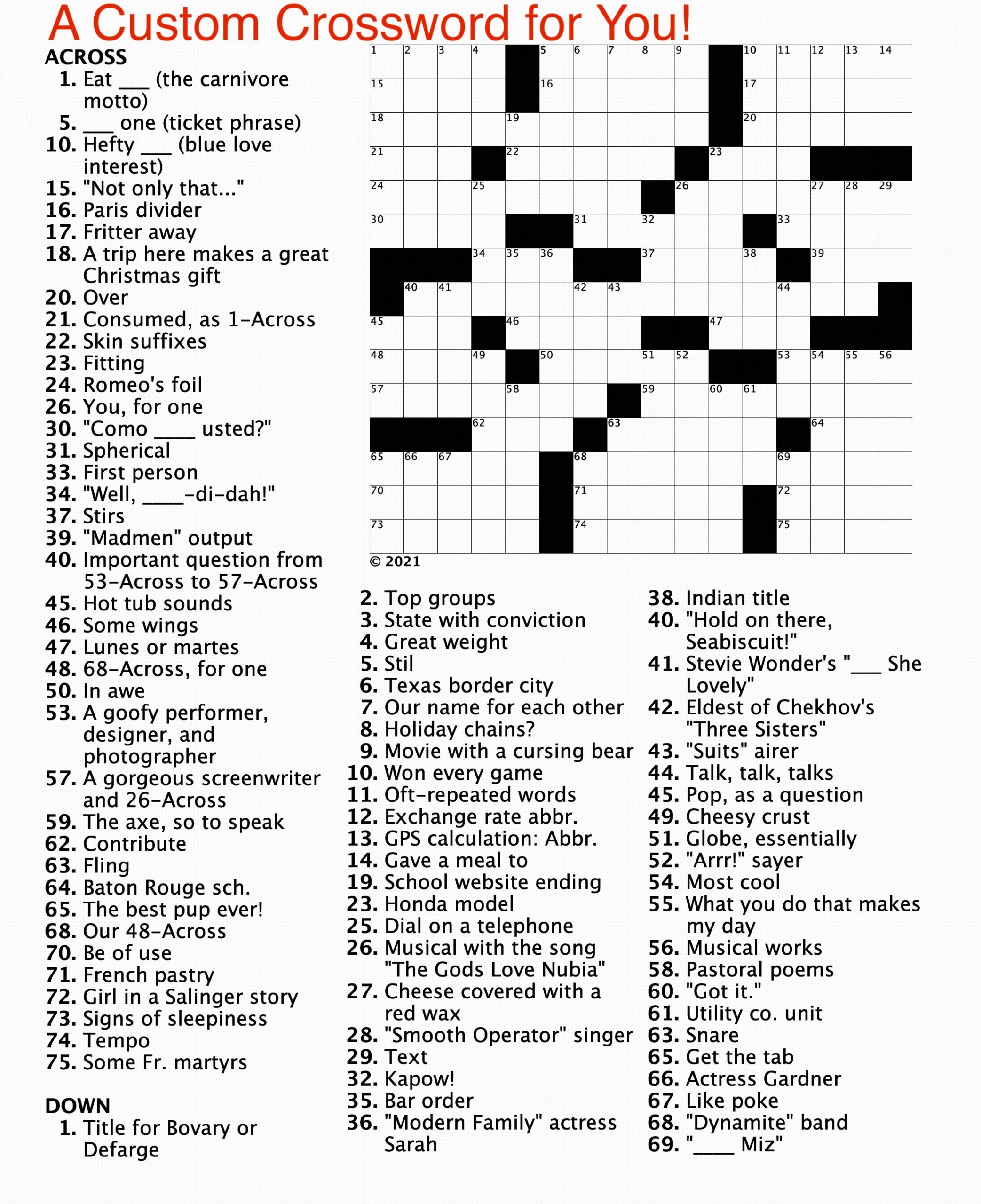 Custom Crossword Puzzle By New York Times Constructor For Birthday Anniversary Proposal Wedding Etsy Custom Crossword Puzzle By New York Times Constructor For Birthday Anniversary Proposal Wedding Etsy