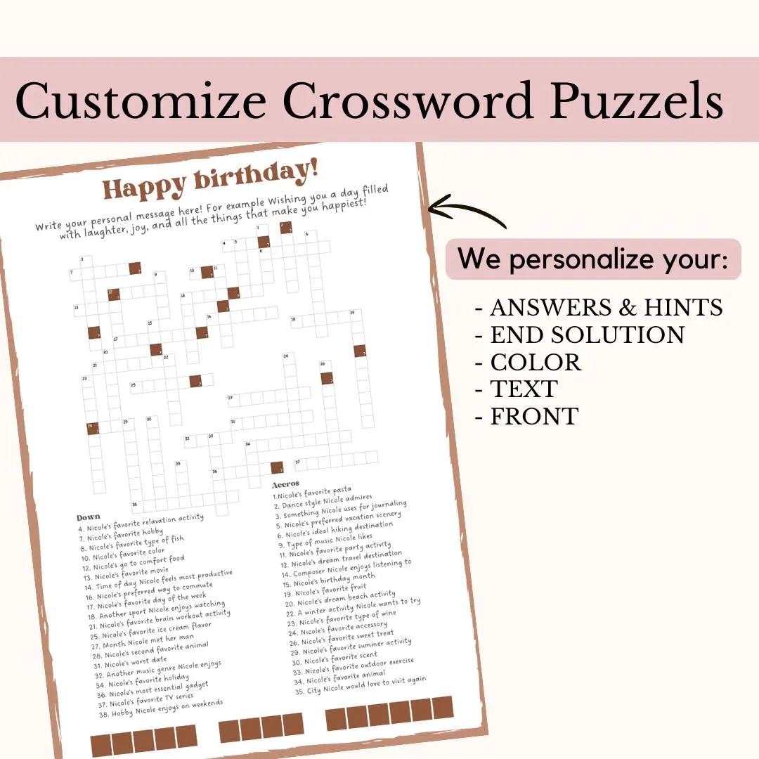 Custom Crossword Puzzle Personalized Crosswords Custom Puzzles Birthday Gifts Wedding Gifts Ideas Puzzle Gifts 35 OF YOUR HINTS Etsy Custom Crossword Puzzle Personalized Crosswords Custom Puzzles Birthday Gifts Wedding Gifts Ideas Puzzle Gifts 35 OF YOUR HINTS Etsy