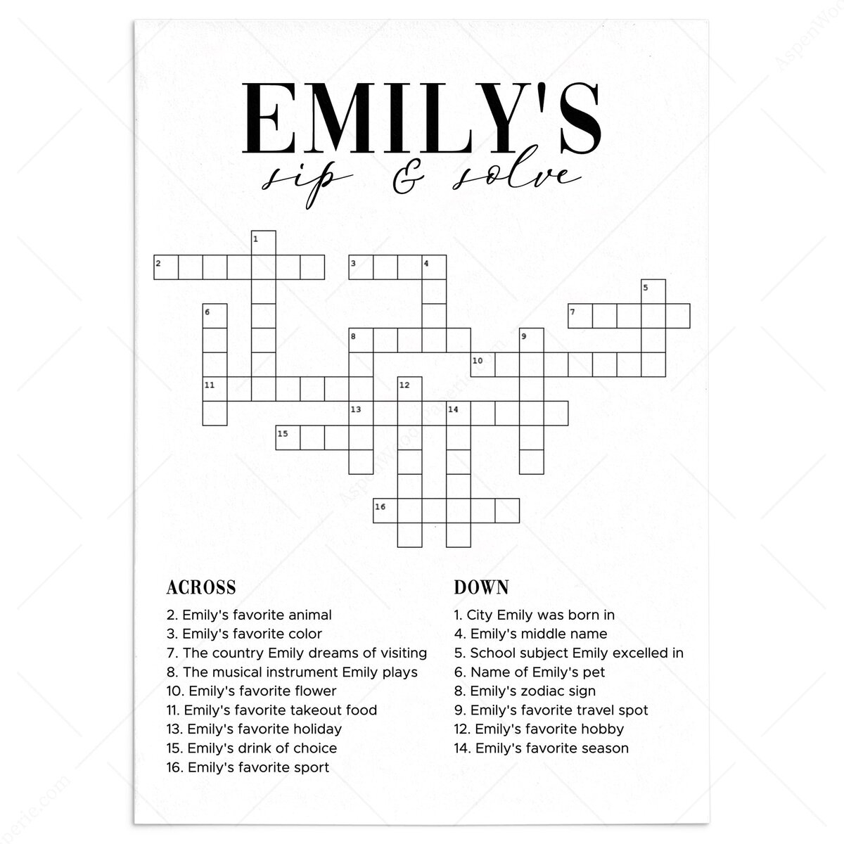 Custom Sip And Solve Crossword Game Editable Template Custom Sip And Solve Crossword Game Editable Template