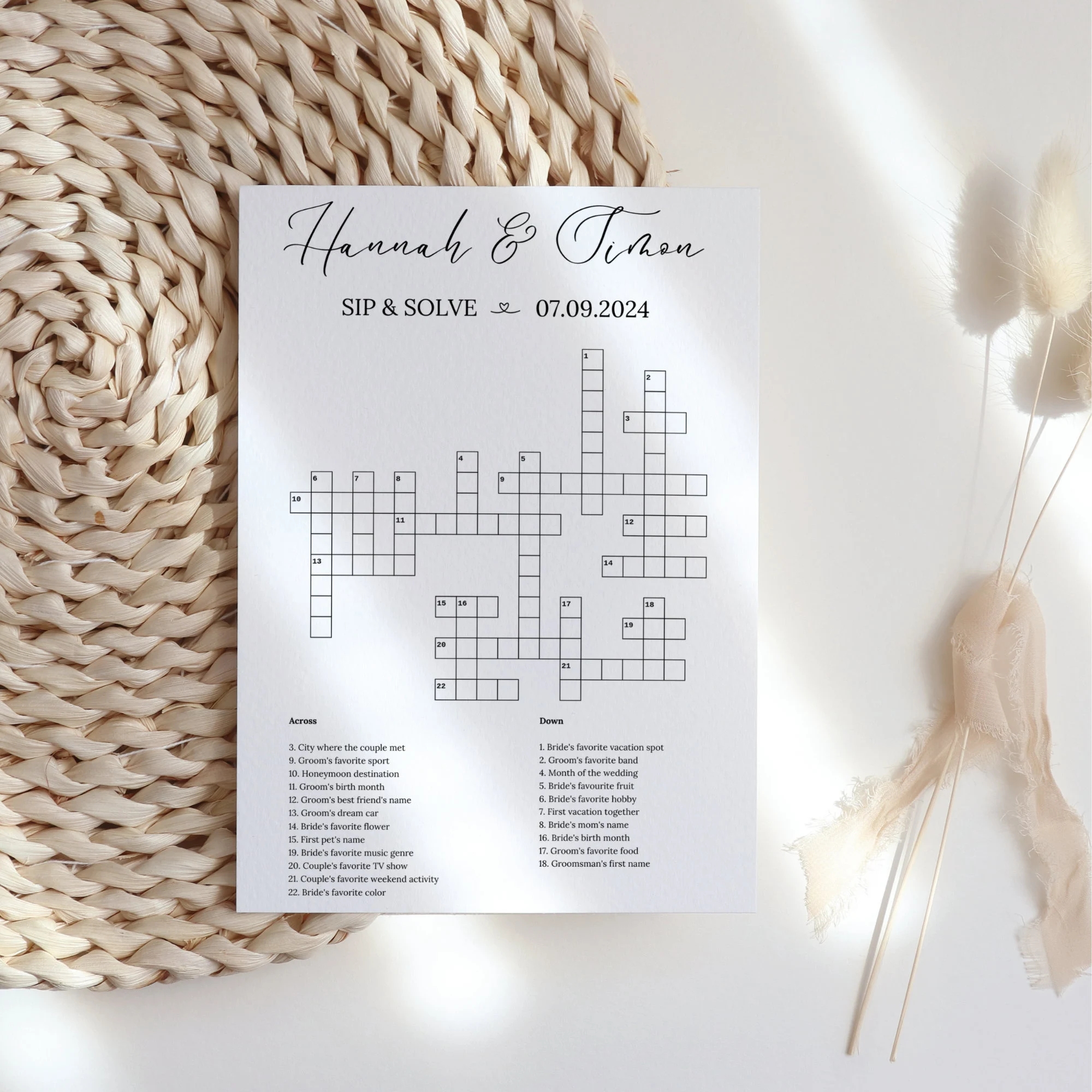 Custom Wedding Crossword Puzzle Sip And Solve Wedding Crossword Small Wedding Table Crossword Personalized Wedding Printable Guest Game Etsy