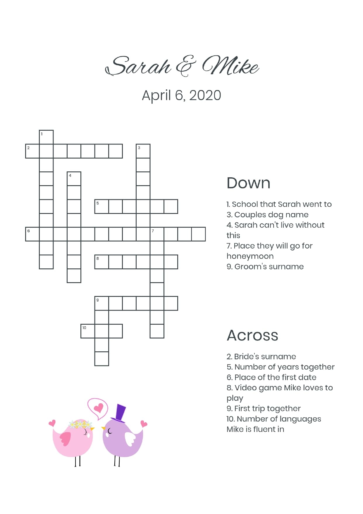 Custom Wedding Crosswords And Wordsearches Perfect Crosswords