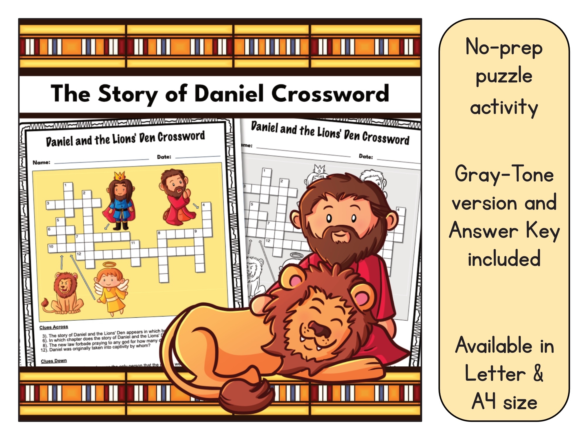 Daniel And The Lions Den Crossword Puzzle Printable Made By Teachers
