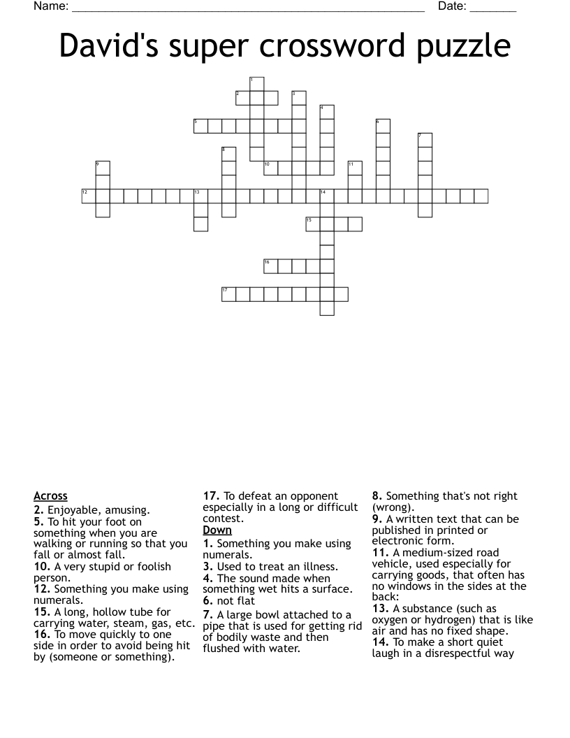 David s Super Crossword Puzzle WordMint