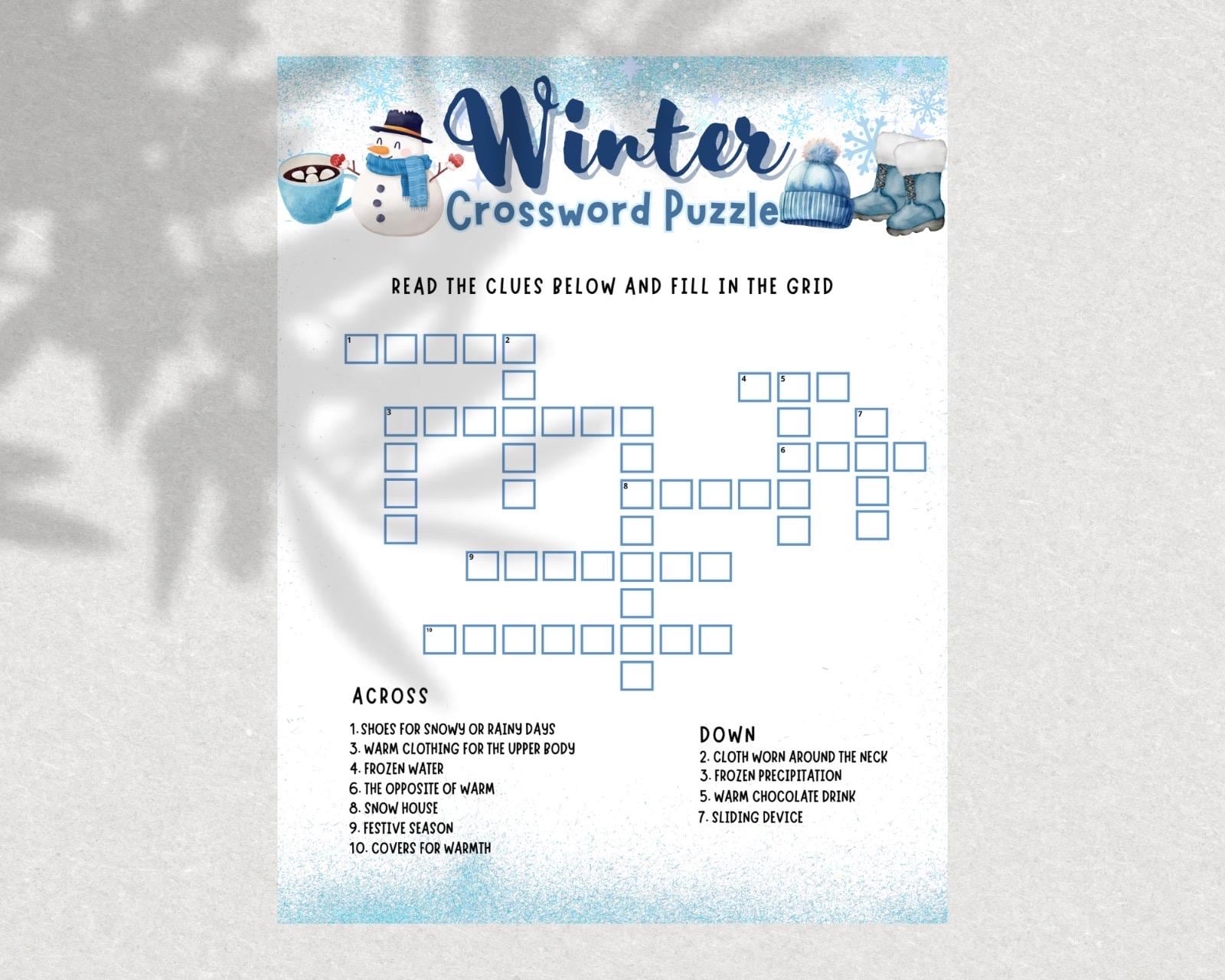 December Crossword Puzzle Family Friendly Fun Printable Puzzles For Adults Seniors Teens Kids Winter Break Group Printable Crossword Etsy