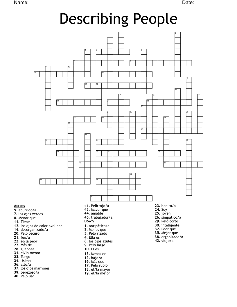 Describing People Crossword WordMint Describing People Crossword WordMint