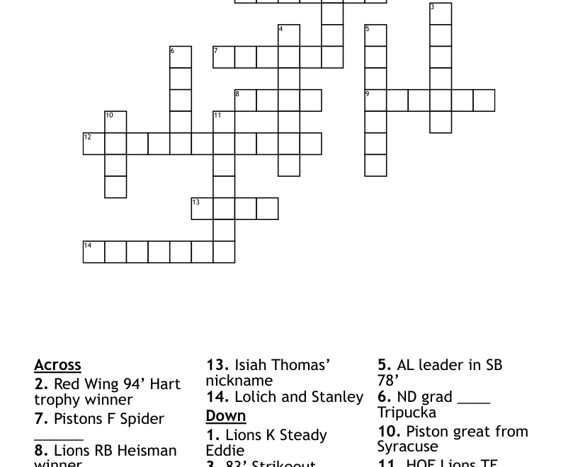Detroit Sports Crossword WordMint