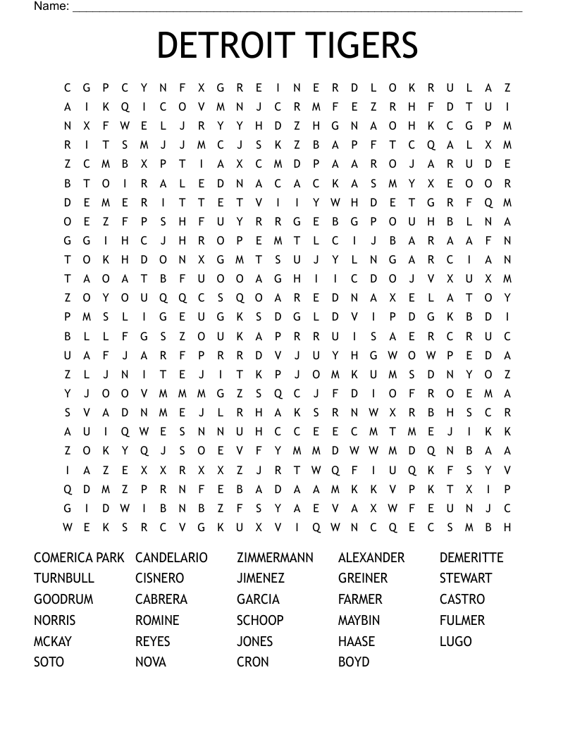 DETROIT TIGERS Word Search WordMint DETROIT TIGERS Word Search WordMint