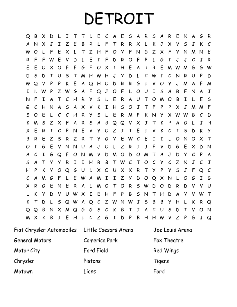 DETROIT Word Search WordMint DETROIT Word Search WordMint