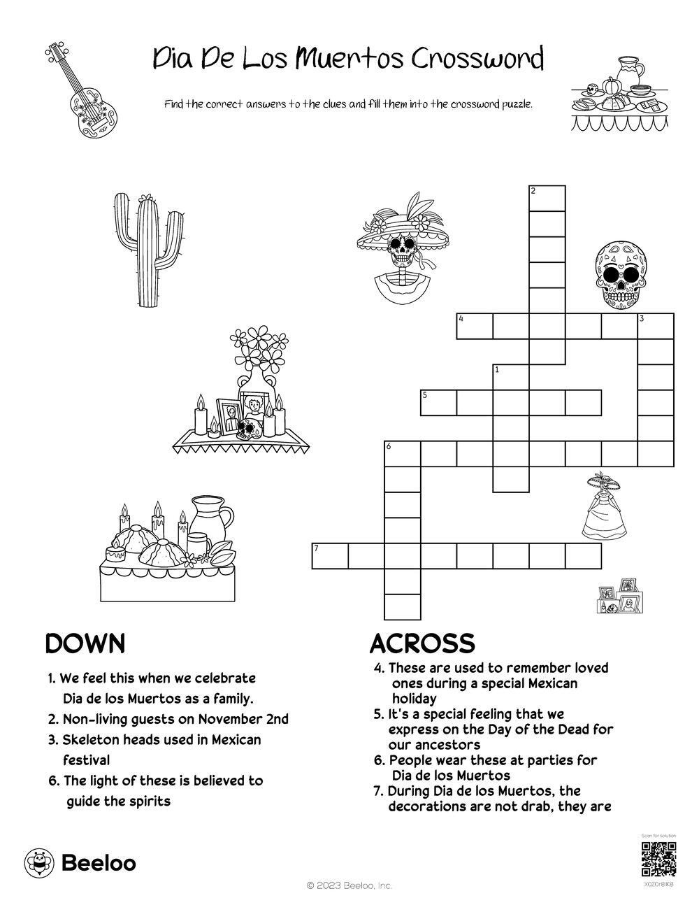 Dia De Los Muertos Crossword Beeloo Printable Crafts And Activities For Kids