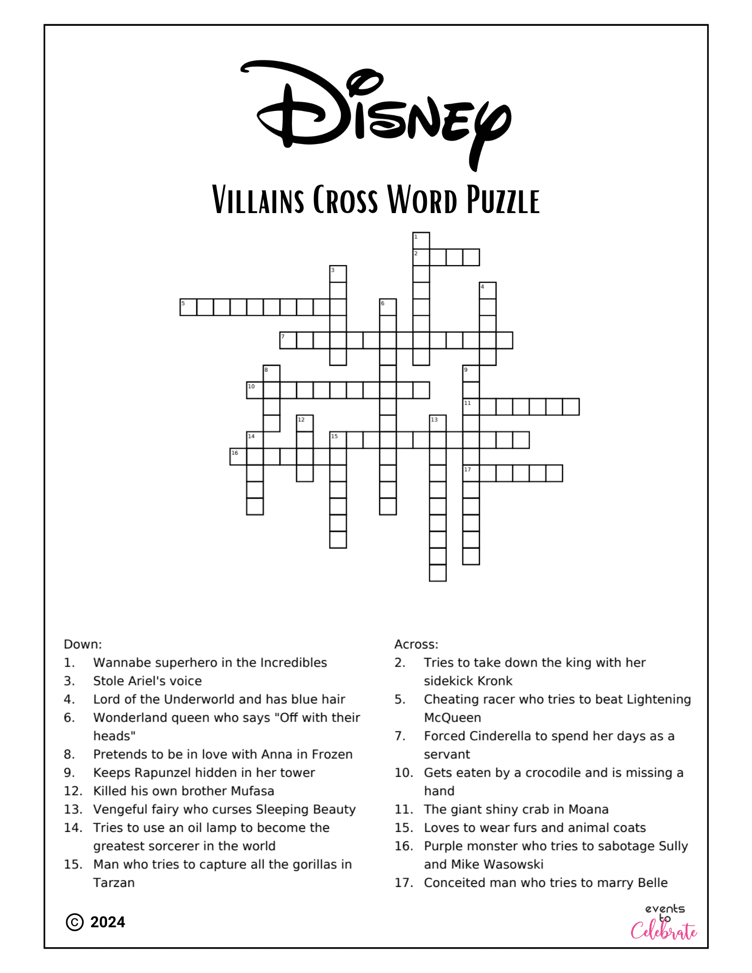 Disney Crossword Puzzles For Kids Villains And Heroes Party Ideas For Real People Disney Crossword Puzzles For Kids Villains And Heroes Party Ideas For Real People
