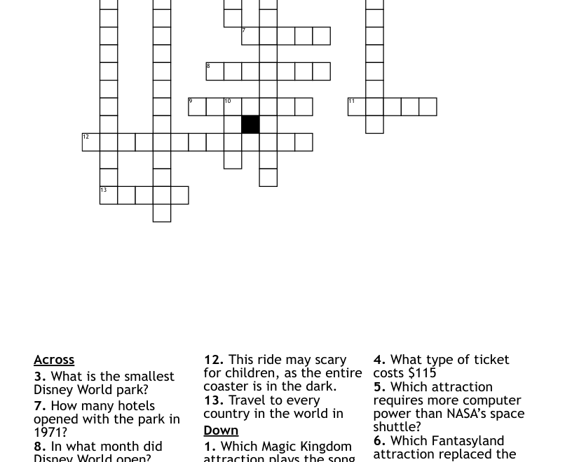 Disney World Crossword WordMint