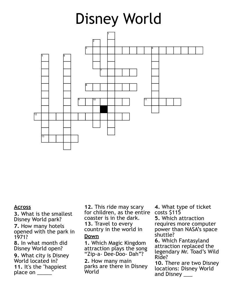 Disney World Crossword WordMint Disney World Crossword WordMint