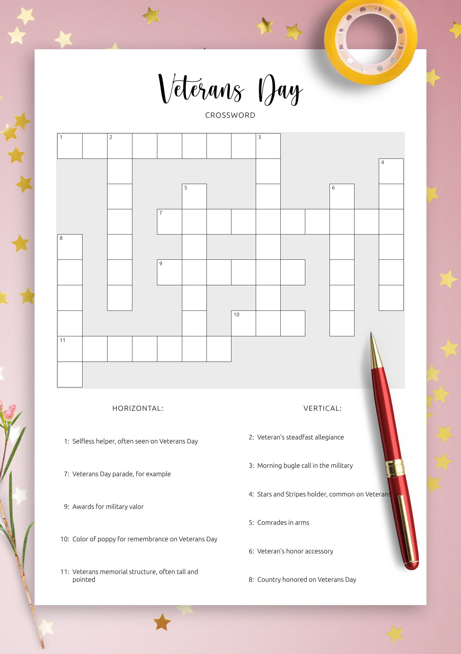 Printable Veterans Day Crossword Printable Veterans Day Crossword