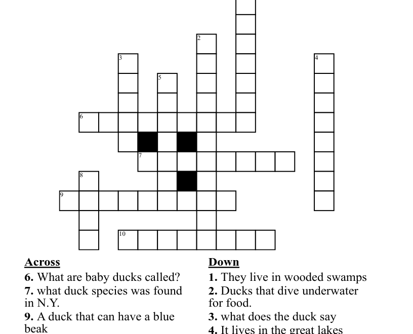 Duck Crossword Puzzle WordMint