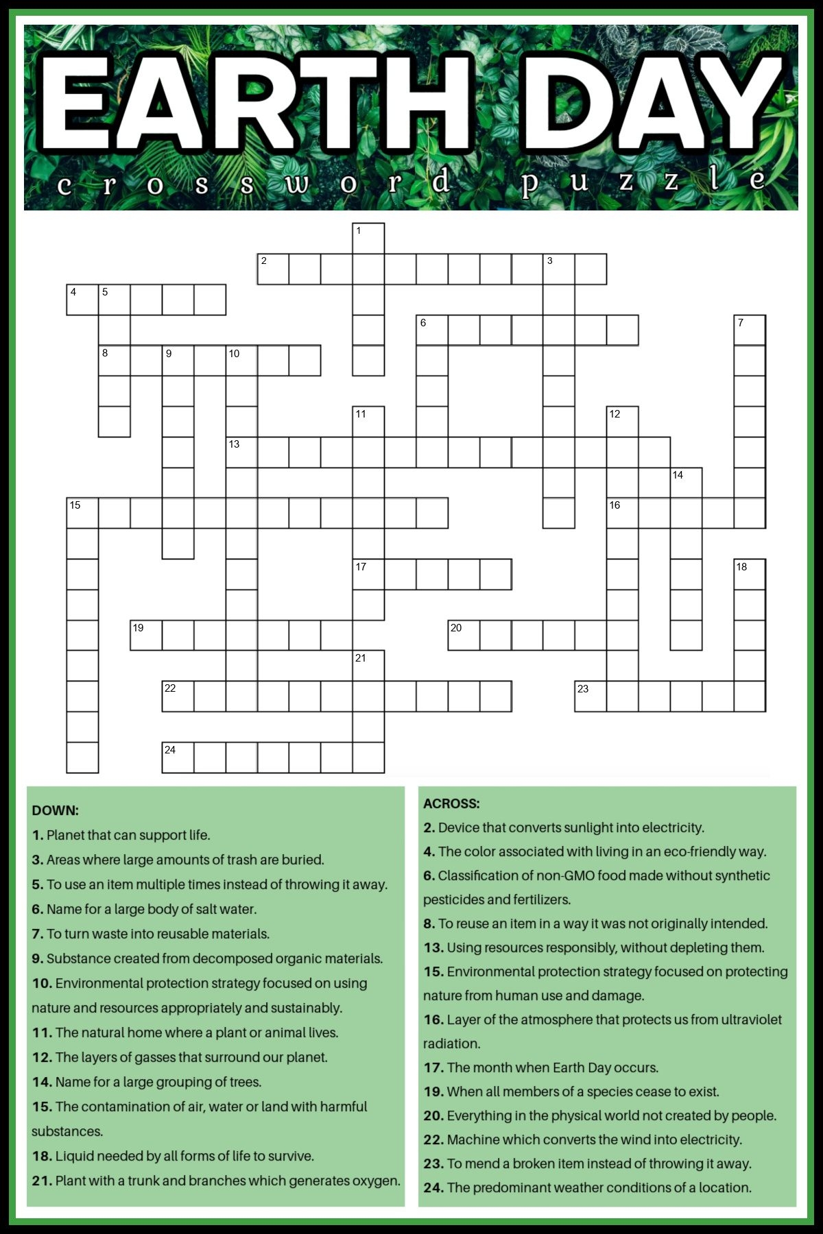 Earth Day Crossword Puzzle Free Earth Day Printable Answers Earth Day Crossword Puzzle Free Earth Day Printable Answers