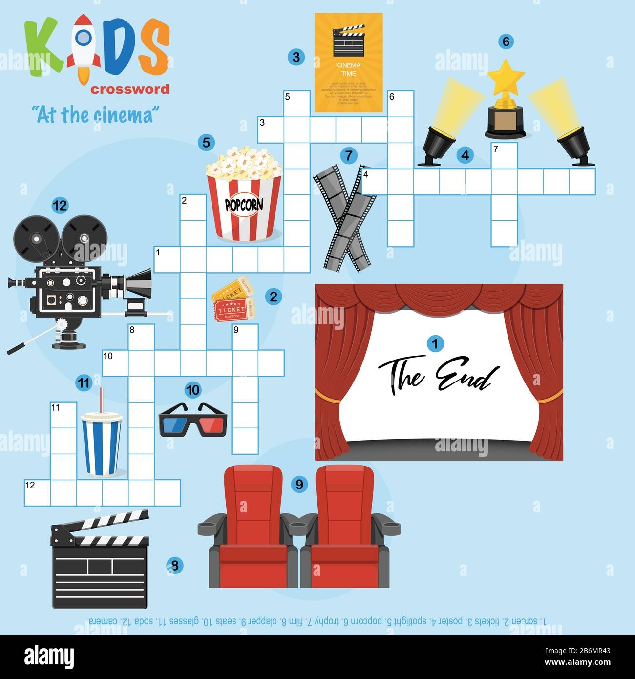 Easy Crossword Puzzle At The Cinema For Children In Elementary Primary And Middle School Fun Way To Practice Language Comprehension And Expand Vo Stock Vector Image Art Alamy Easy Crossword Puzzle At The Cinema For Children In Elementary Primary And Middle School Fun Way To Practice Language Comprehension And Expand Vo Stock Vector Image Art Alamy