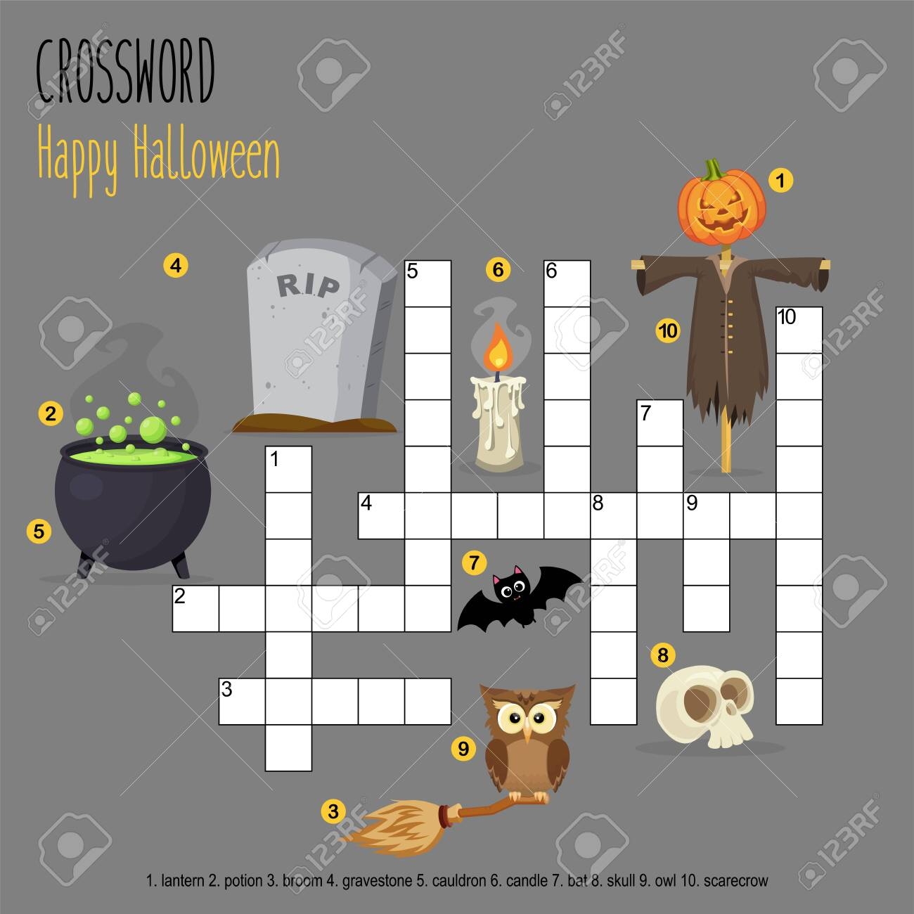Easy Crossword Puzzle Happy Halloween For Children In Elementary And Middle School Fun Way To Practice Language Comprehension And Expand Vocabulary Includes Answers Vector Illustration Royalty Free SVG Cliparts Vectors And Stock