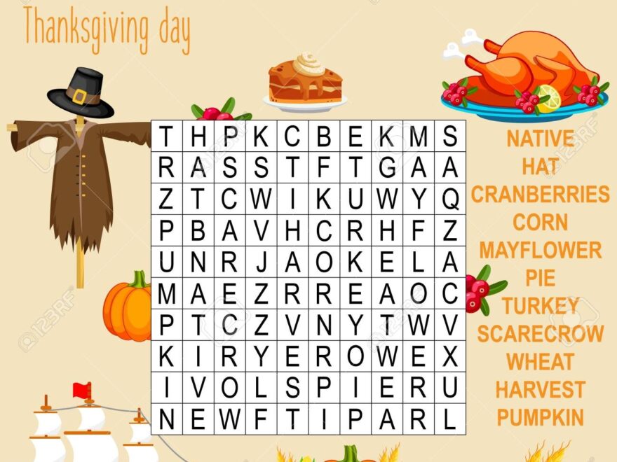 Easy Word Search Crossword Puzzle Thanksgiving Day For Children In Elementary And Middle School Fun Way To Practice Language Comprehension And Expand Vocabulary Includes Answers Vector Illustration Royalty Free SVG Cliparts Vectors