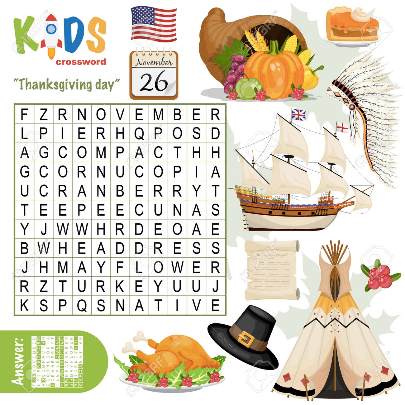 Easy Word Search Crossword Puzzle Thanksgiving Day For Children In Elementary Primary And Middle School Fun Way To Practice Language Comprehension And Expand Vocabulary Includes Answers Royalty Free SVG Cliparts Vectors And Easy Word Search Crossword Puzzle Thanksgiving Day For Children In Elementary Primary And Middle School Fun Way To Practice Language Comprehension And Expand Vocabulary Includes Answers Royalty Free SVG Cliparts Vectors And