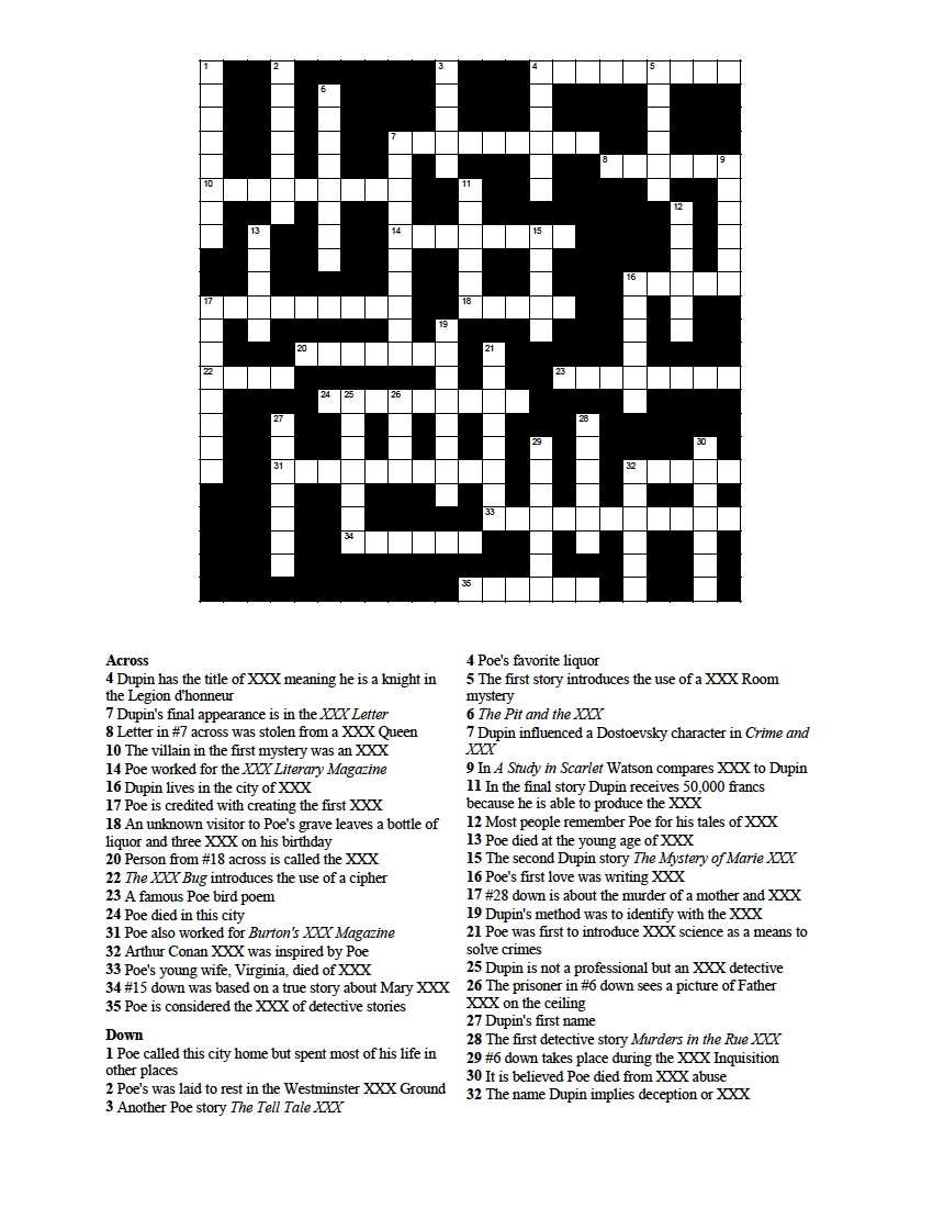 Edgar Allan Poe Crossword Puzzle Millie Mack s Blog Edgar Allan Poe Crossword Puzzle Millie Mack s Blog