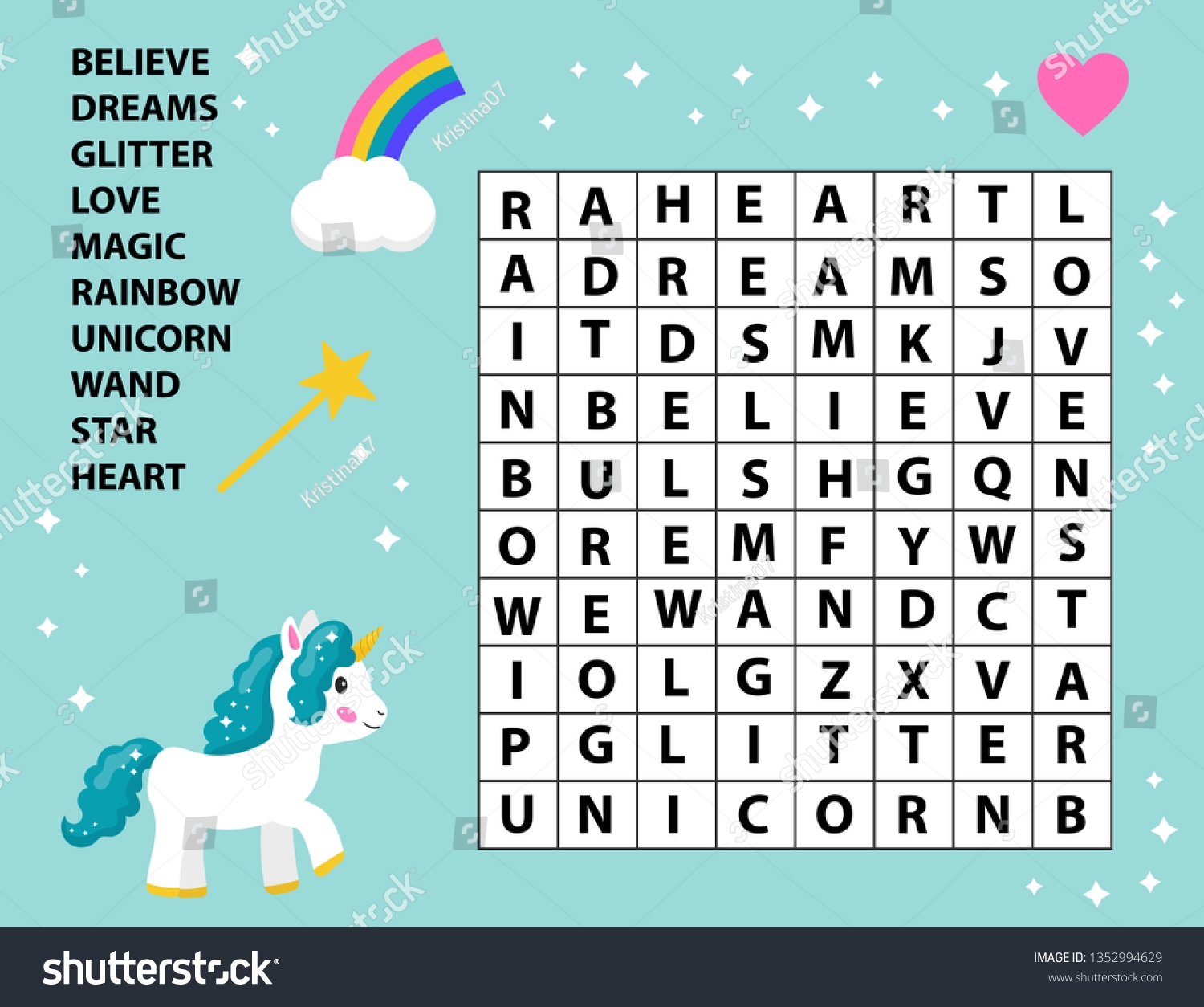 Educational Game Word Search Kids Crossword Stock Vector Royalty Free 1352994629 Shutterstock