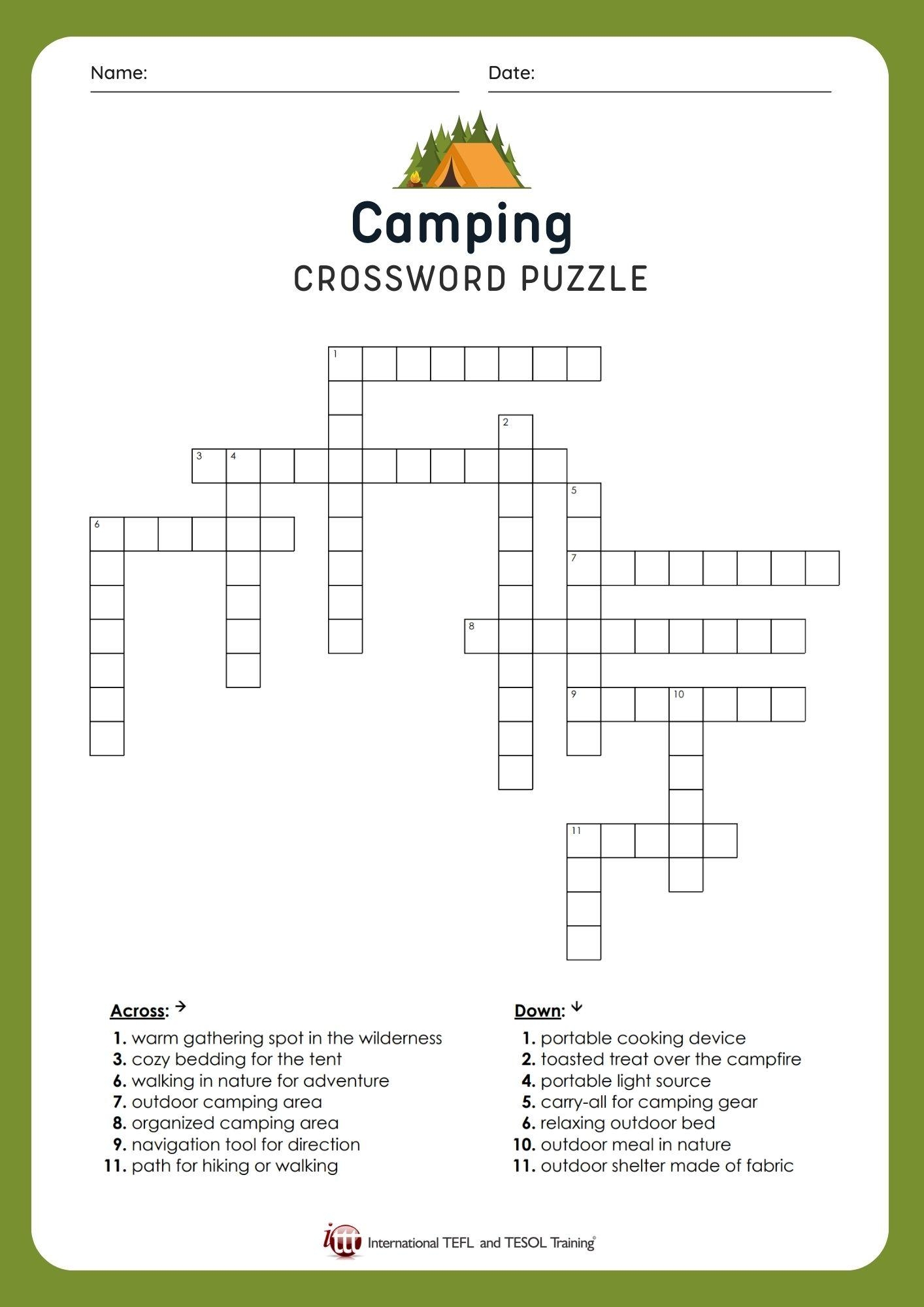 EFL Camping Vocabulary Crossword Puzzle ITTT EFL Camping Vocabulary Crossword Puzzle ITTT
