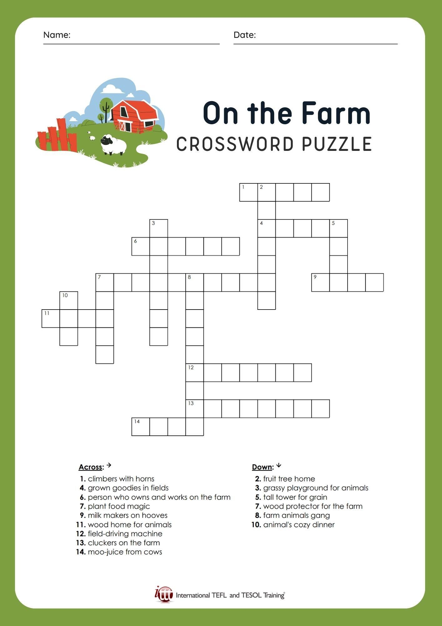 EFL On The Farm Vocabulary Crossword Puzzle ITTT
