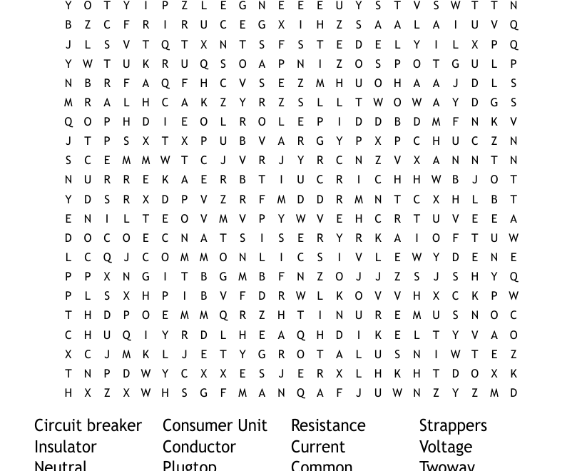 Electrical Terminology Word Search WordMint
