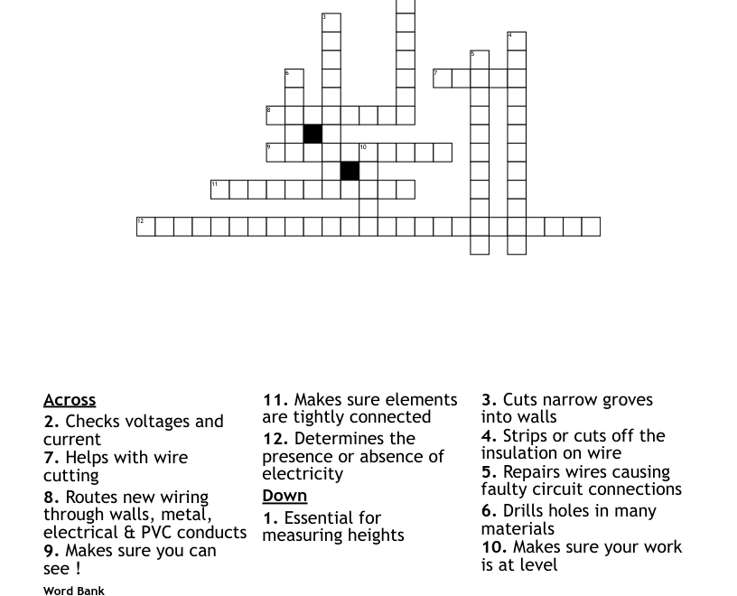 Electrician s Tools Crossword WordMint