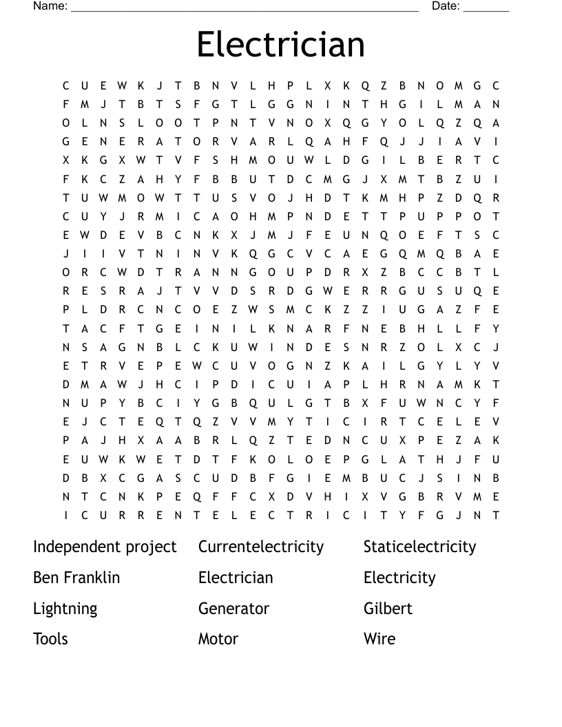 Electrician Word Search WordMint