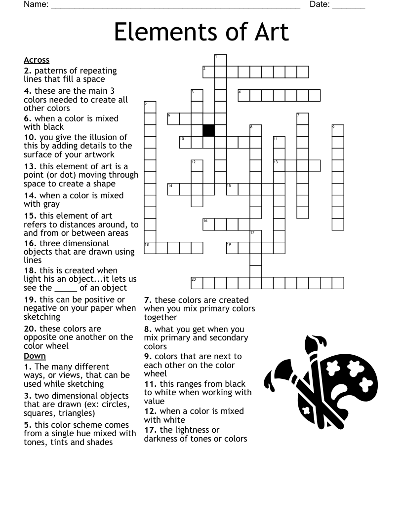 Elements Of Art Crossword WordMint Worksheets Library Elements Of Art Crossword WordMint Worksheets Library