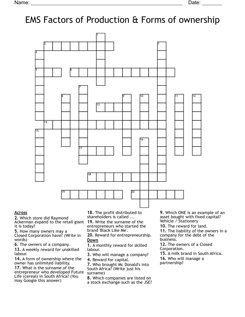 EMS Factors Of Production Forms Of Ownership Crossword WordMint EMS Factors Of Production Forms Of Ownership Crossword WordMint