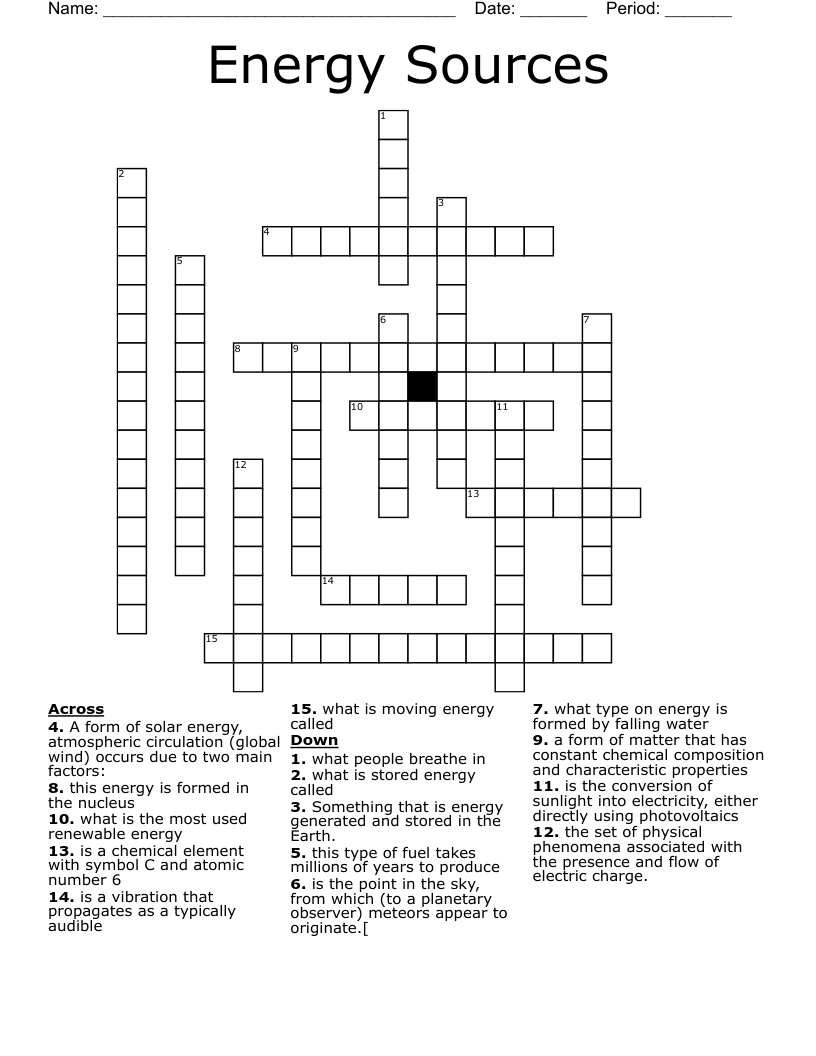Energy Sources Crossword WordMint Energy Sources Crossword WordMint
