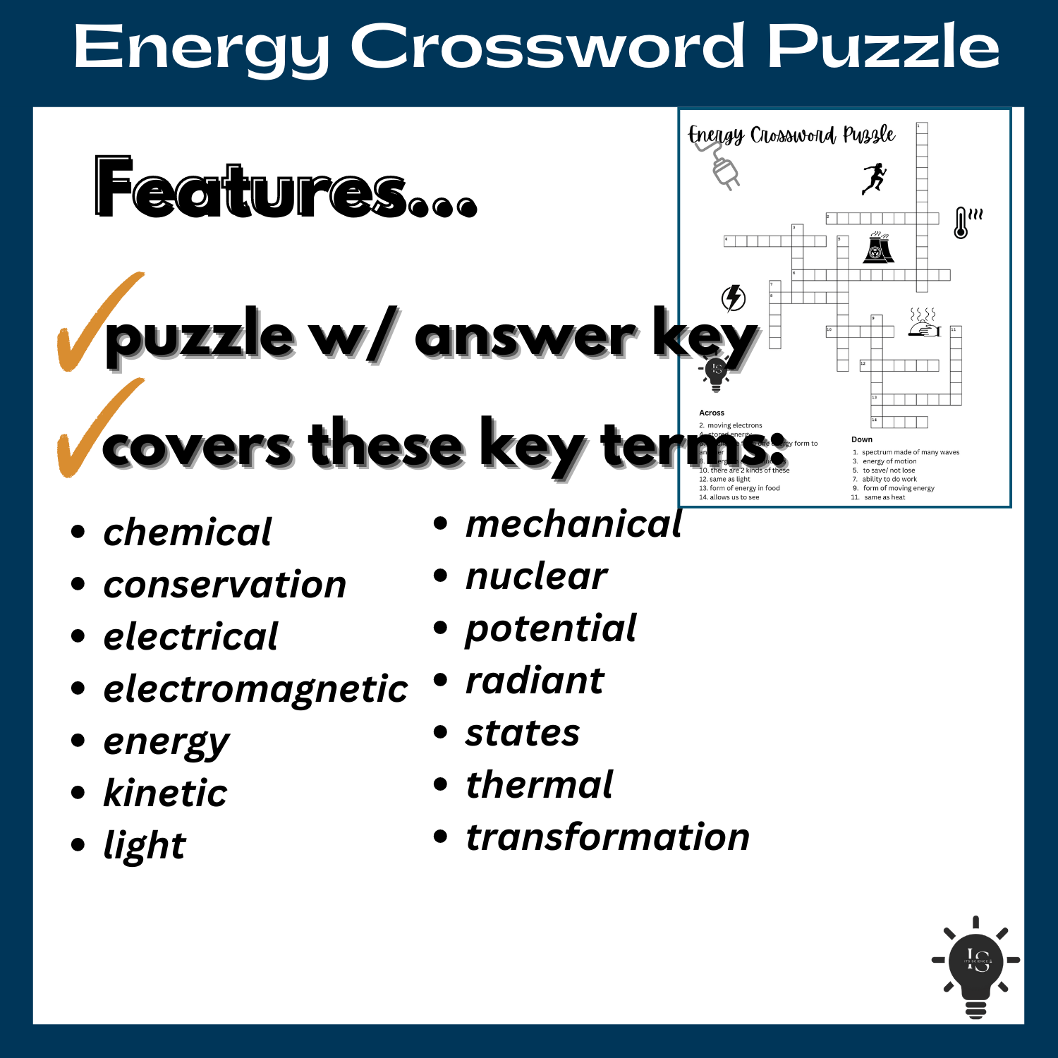 Science 6th Energy Crossword Printable Worksheets