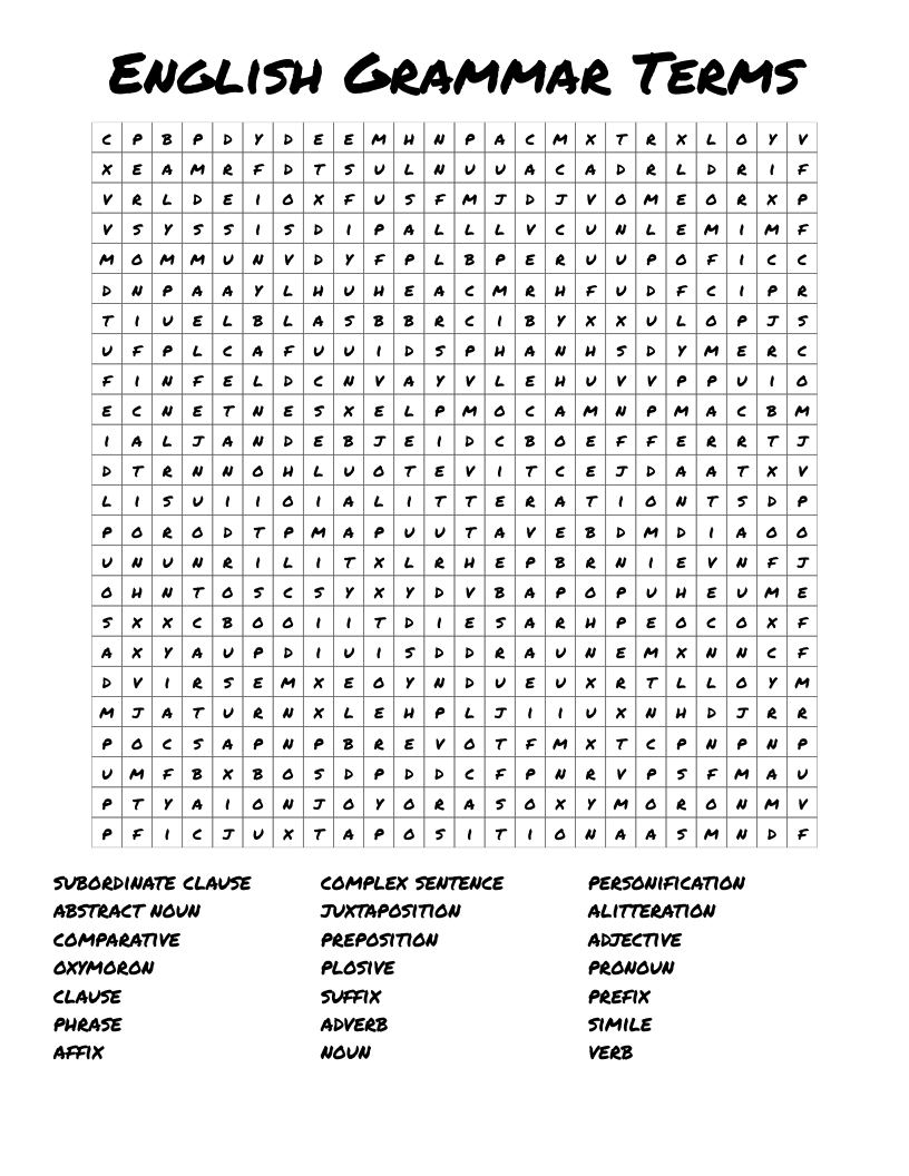 English Grammar Terms Word Search WordMint English Grammar Terms Word Search WordMint