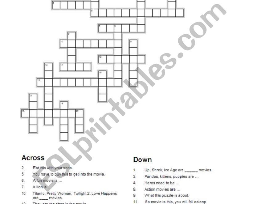 English Worksheets It s In The Movies Crossword Puzzle