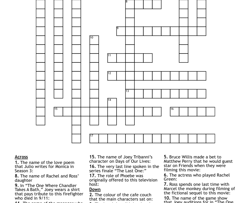 F R I E N D S Trivia Crossword WordMint