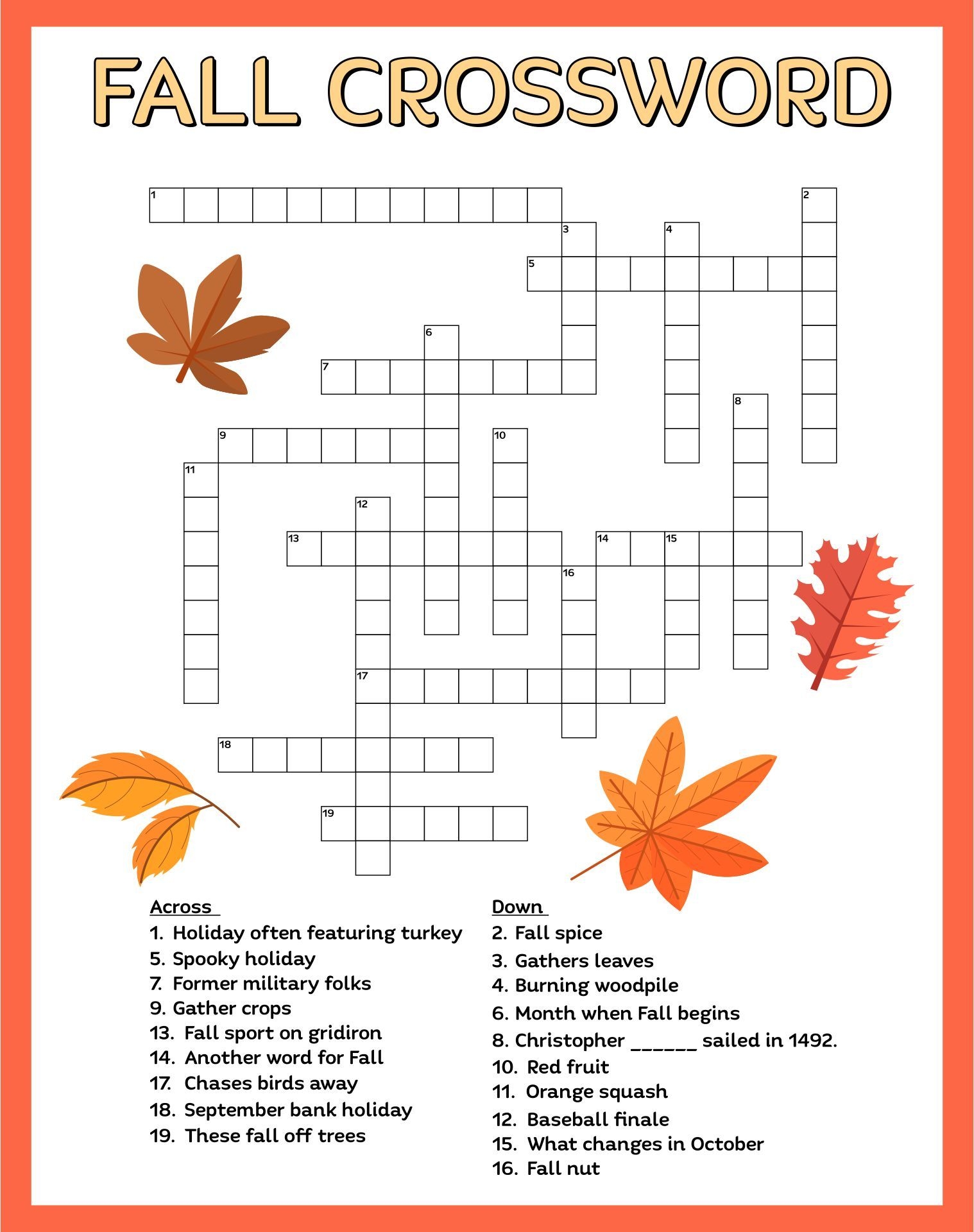 Printable Fall Crossword Puzzles
