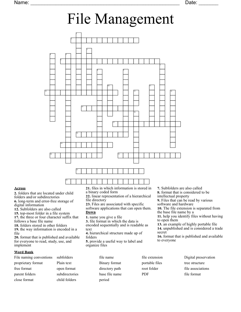 File Management Crossword WordMint File Management Crossword WordMint