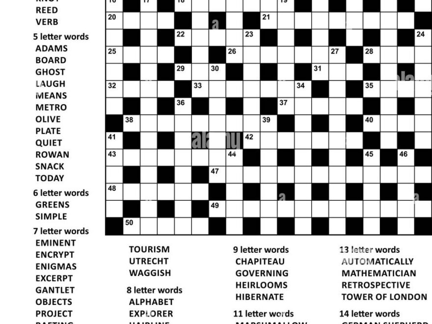 Fill In The Blanks Crossword Puzzle With American Style Grid Of 21x21 Size 68 Blocks 110 Words One Letter Revealed Answer Included Stock Vector Image Art Alamy