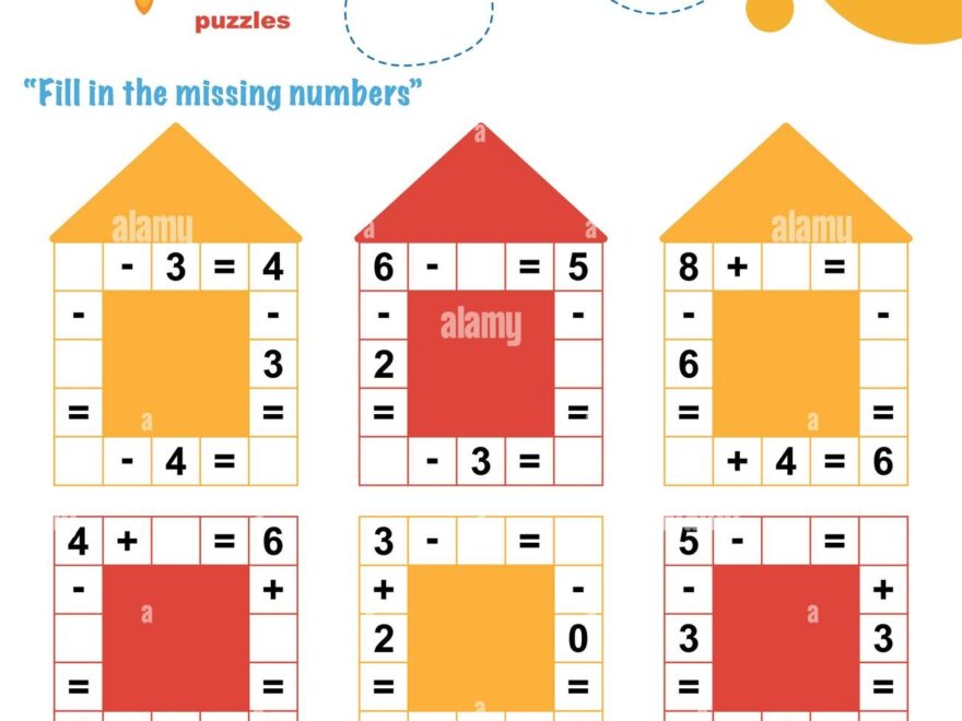 Fill In The Missing Numbers Easy Colorful Math Crossword Puzzles For Preschool Elementary And Middle School Kids Stock Vector Image Art Alamy