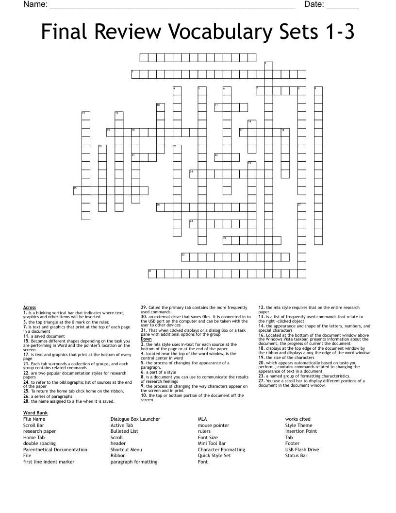 Final Review Vocabulary Sets 1 3 Crossword WordMint Final Review Vocabulary Sets 1 3 Crossword WordMint