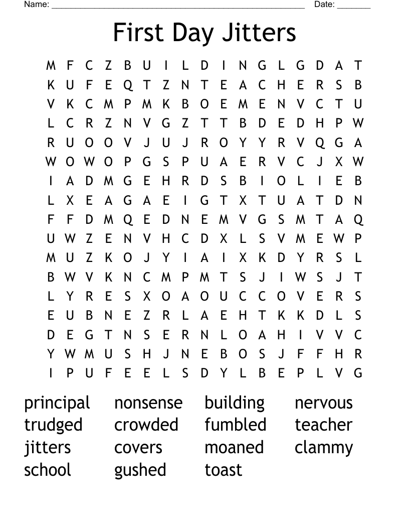 First Day Jitters Word Search WordMint First Day Jitters Word Search WordMint