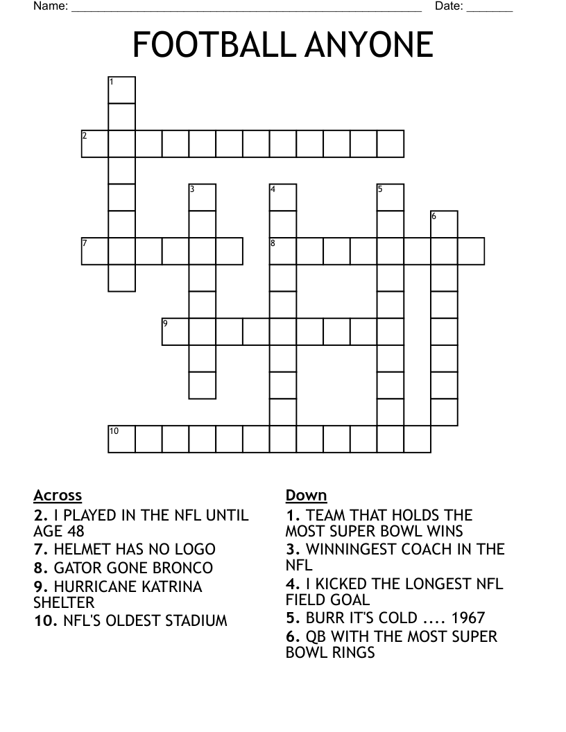 FOOTBALL ANYONE Crossword WordMint FOOTBALL ANYONE Crossword WordMint