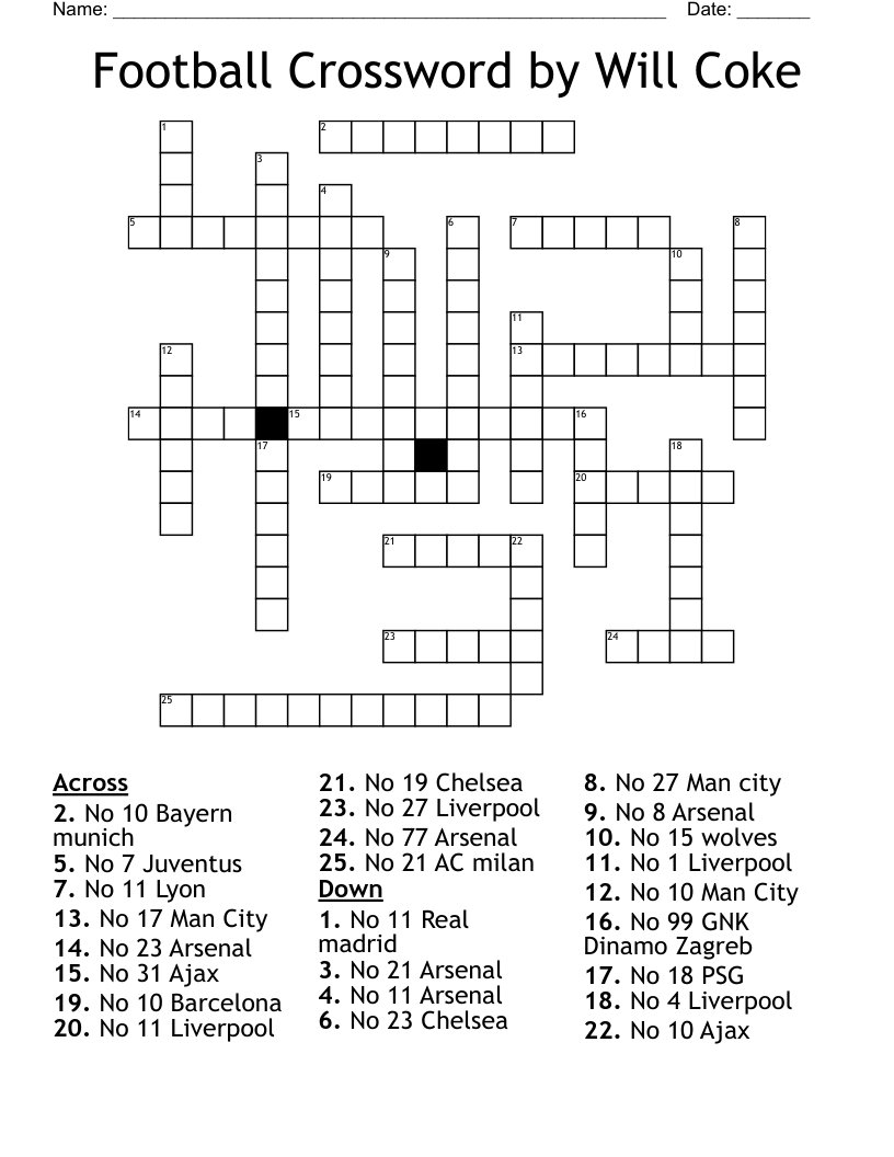 Football Crossword By Will Coke WordMint Football Crossword By Will Coke WordMint