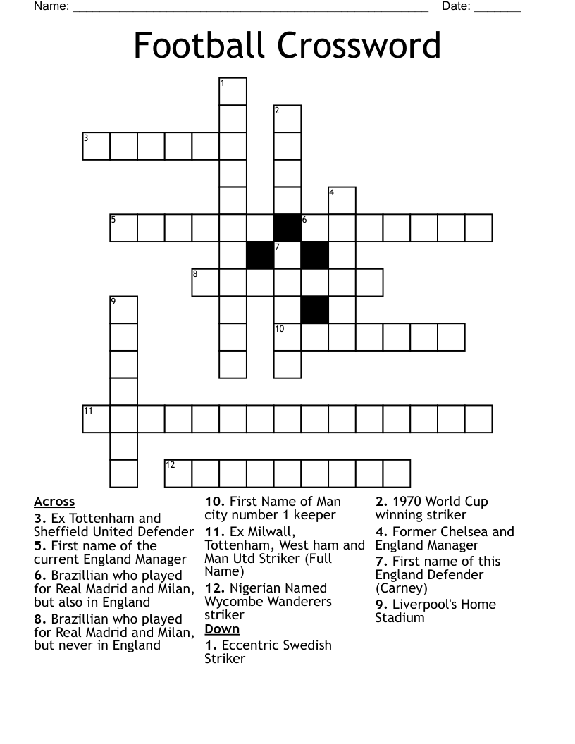 Football Crossword WordMint Football Crossword WordMint