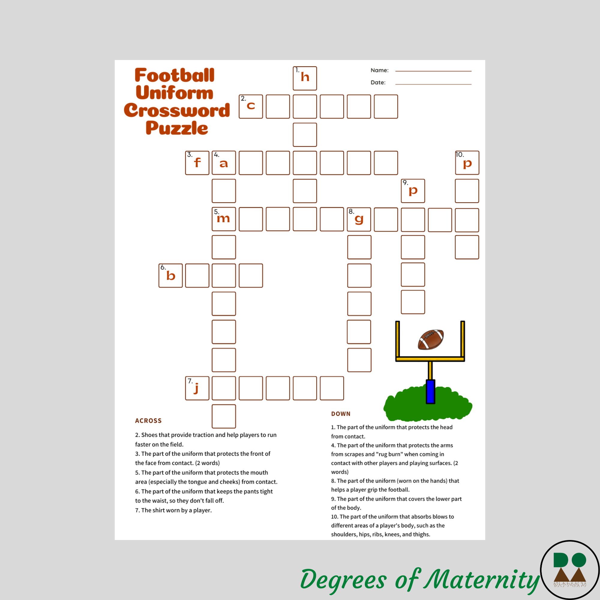 Football Uniform Crossword Puzzle includes Answer Key Reading And Writing Incentive Classful Football Uniform Crossword Puzzle includes Answer Key Reading And Writing Incentive Classful